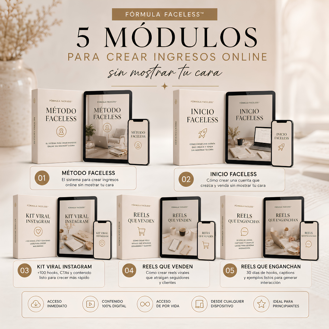 Fórmula Faceless™ El sistema para crear ingresos online sin mostrar tu cara