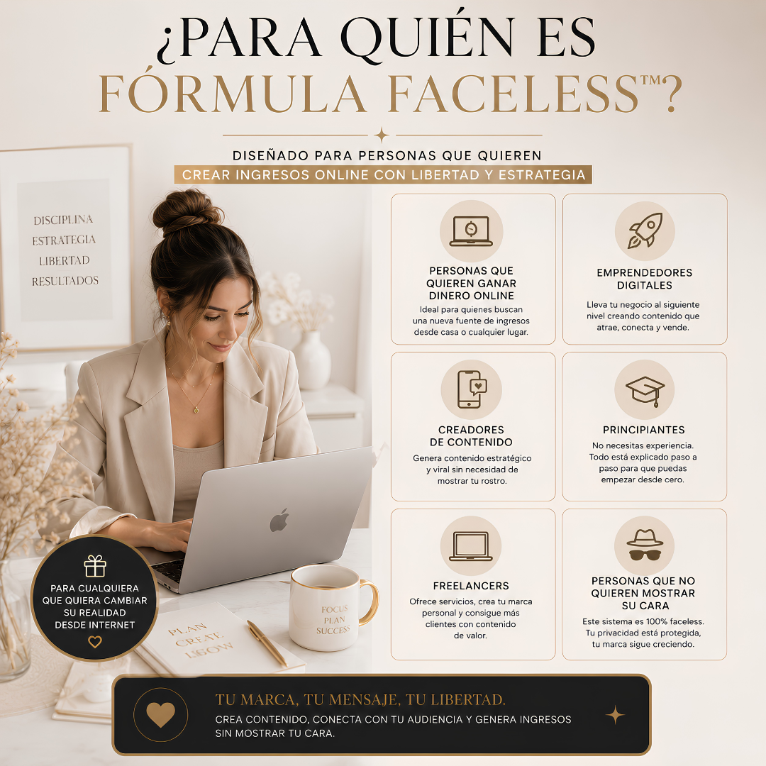 Fórmula Faceless™ El sistema para crear ingresos online sin mostrar tu cara